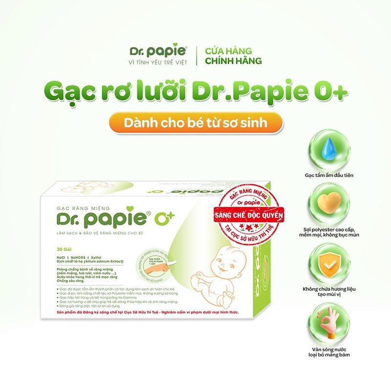Gạc Rơ Lưỡi Dr.Papie Tiêu Chuẩn 5SAO, Làm Sạch Răng, Lưỡi, Nướu và Khoang Miệng Cho Bé - 30Gói/Hộp Gạc Rơ Lưỡi Dr.Papie Tiêu Chuẩn 5SAO, Làm Sạch Răng, Lưỡi, Nướu và Khoang Miệng Cho Bé - 30Gói/Hộp