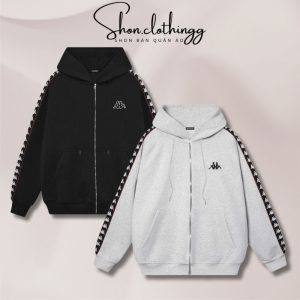 Áo Khoác Hoodie Zip Kappa Dệt Tay Thêu Ngực Nỉ Chân Cua Dày Dặn Full Tem Tag Mạc