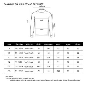 Bảng size áo giữ nhiệt - 300