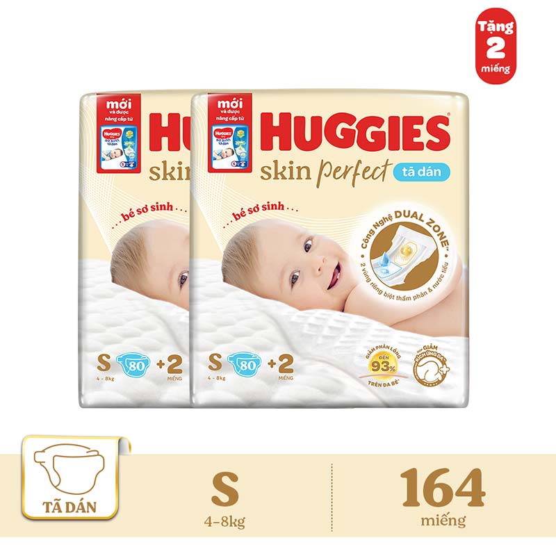 Combo 2 Tã/bỉm dán sơ sinh Huggies Skin Perfect S 80+2 miếng 2 Combo 2 Tã/bỉm dán sơ sinh Huggies Skin Perfect S 80+2 miếng 2