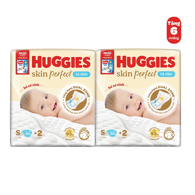 Combo 2 Tã/bỉm dán sơ sinh Huggies Skin Perfect S 80+2 miếng 9 Combo 2 Tã/bỉm dán sơ sinh Huggies Skin Perfect S 80+2 miếng 9