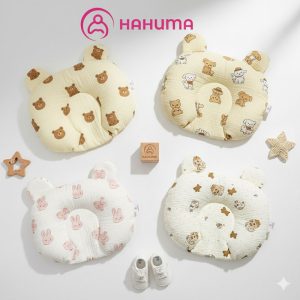 Gối Sơ Sinh Chống Bẹp Đầu Hahuma – Gối Lõm Vải Xô Muslin Mềm Mịn Cho Bé Ngủ Ngon