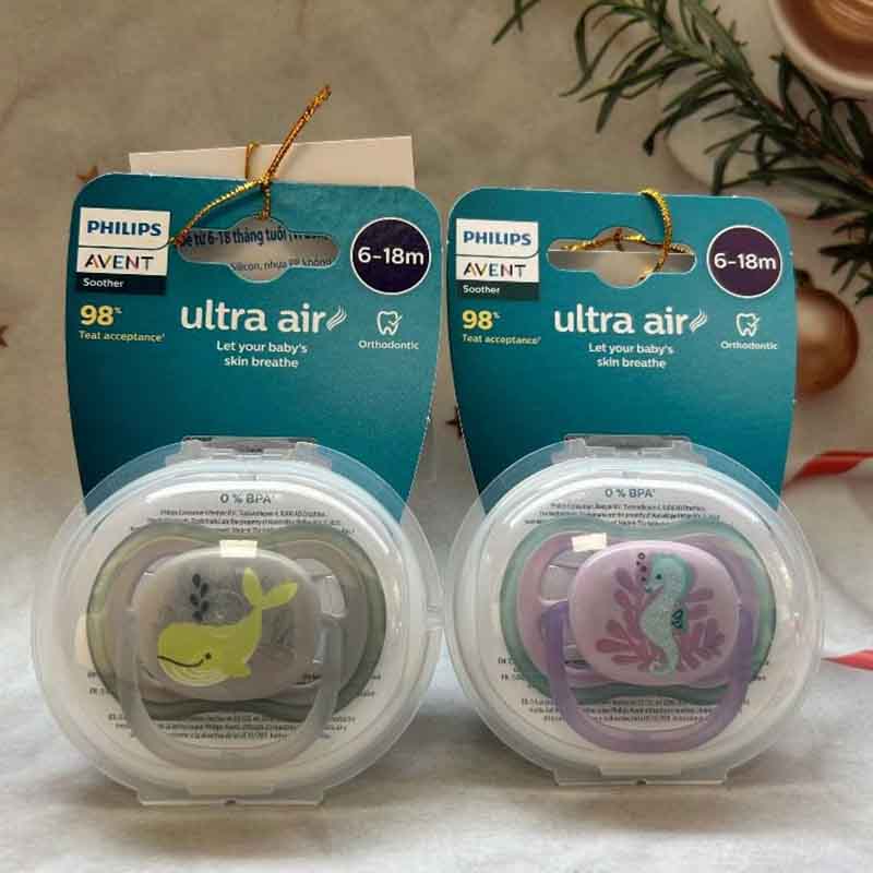 Núm ti giả Philips Avent ty ngậm Avent Ultra Air 0-6M Vỉ Đơn Có Chỉnh Nha 2 Núm ti giả Philips Avent ty ngậm Avent Ultra Air 0-6M Vỉ Đơn Có Chỉnh Nha 2