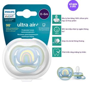 Núm ti giả Philips Avent ty ngậm Avent Ultra Air 0-6M Vỉ Đơn Có Chỉnh Nha hình cầu vồng vỉ đơn 1 cái - 300