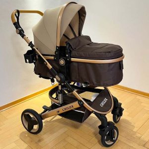 Xe đẩy nôi đa năng Chilux V1.6 - 9 tính năng tiện dụng - Dễ dàng gấp gọn màu nâu 2