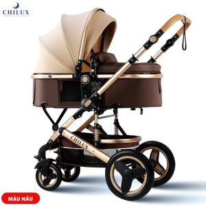 Xe đẩy nôi đa năng Chilux V1.6 - 9 tính năng tiện dụng - Dễ dàng gấp gọn màu nâu - 300