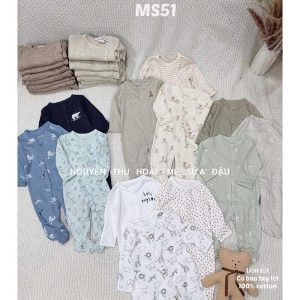 Set 3 sleepsuit cotton MAMAPAPA cho bé trai, bé gái (có bao tay) loại ko tất ko có bao tay 3 - 300