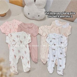 Set 3 sleepsuit cotton MAMAPAPA cho bé trai, bé gái (có bao tay) loại ko tất ko có bao tay