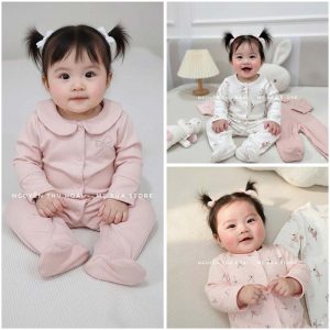 Set 3 sleepsuit cotton MAMAPAPA cho bé trai, bé gái (có bao tay) loại ko tất ko có bao tay 4 - 300