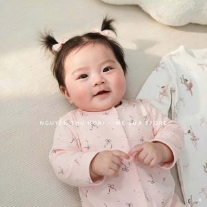 Set 3 sleepsuit cotton MAMAPAPA cho bé trai, bé gái (có bao tay) loại ko tất ko có bao tay 5 - 300