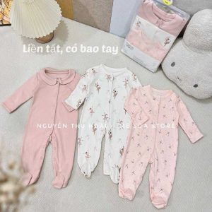 Set 3 sleepsuit cotton MAMAPAPA cho bé trai, bé gái (có bao tay) loại ko tất ko có bao tay 7 - 300